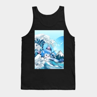 Cat swimming in the wave off Kanagawa Tank Top